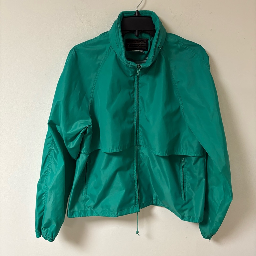 Eddie Bauer Women's Green Hooded Windbreaker Nylon Pockets Large